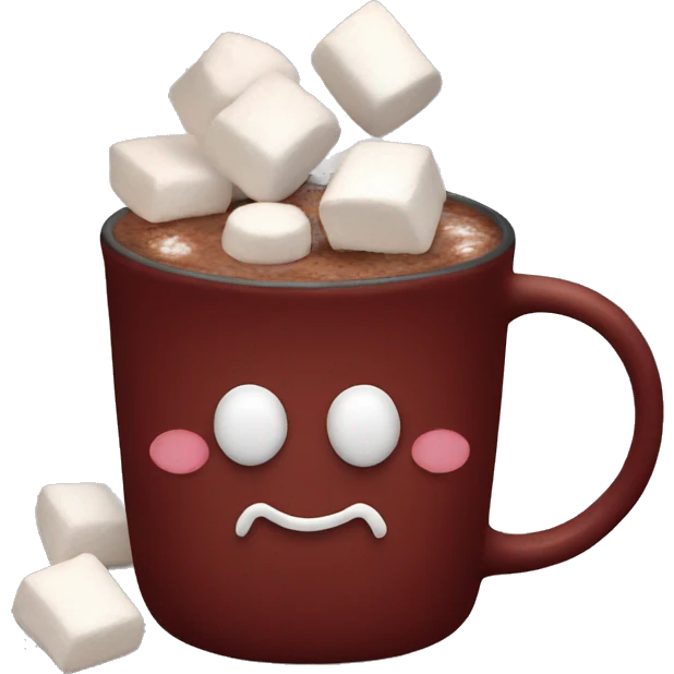 dark red mug with hot cocoa and marshmallows in it emoji