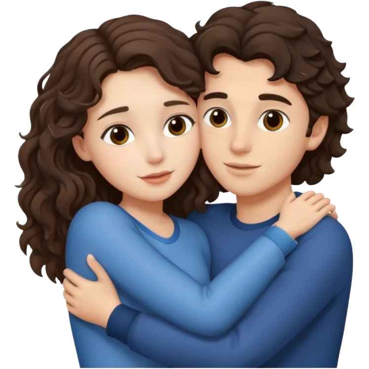Brunette wavy haired girl hugging kissing brunette boy emoji