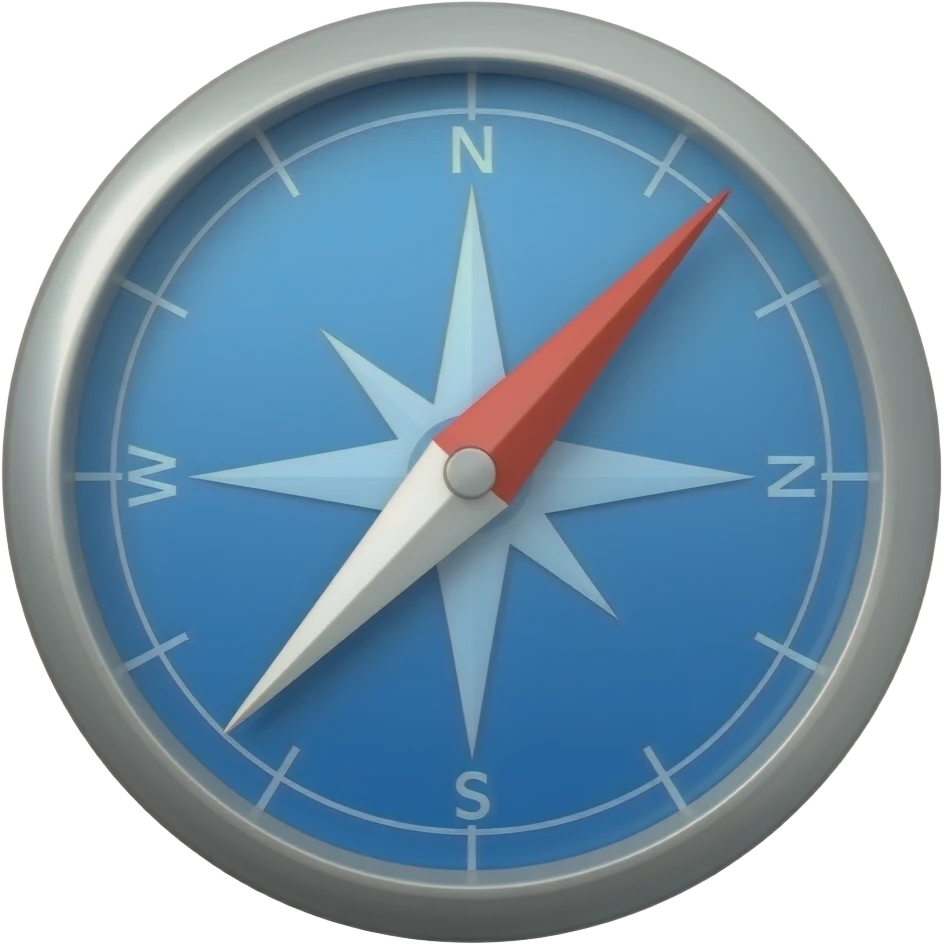 diseñame una blujula  de manera que muestre que no hay dirrecion y que se vea en 4d con fondo trasparente con verde y gris y que este un poco inclinada a la derecha emoji