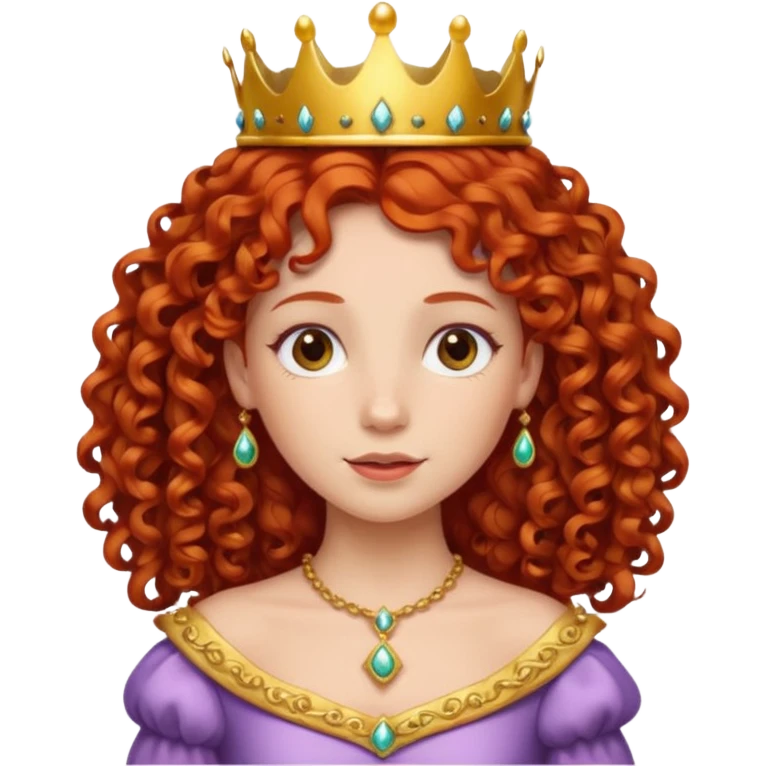 Princess with curly red hair, small crown emoji