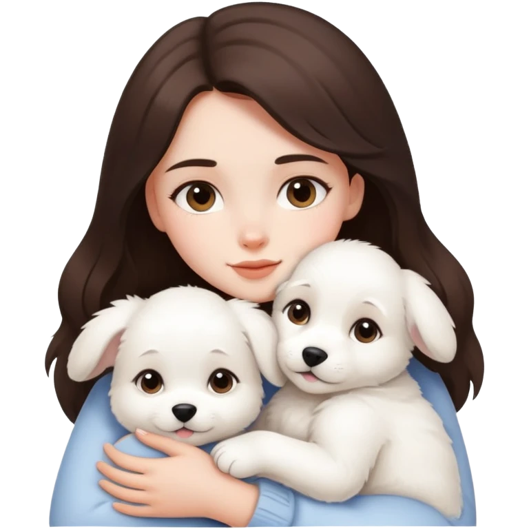One brunette girl hugging white puppy  emoji