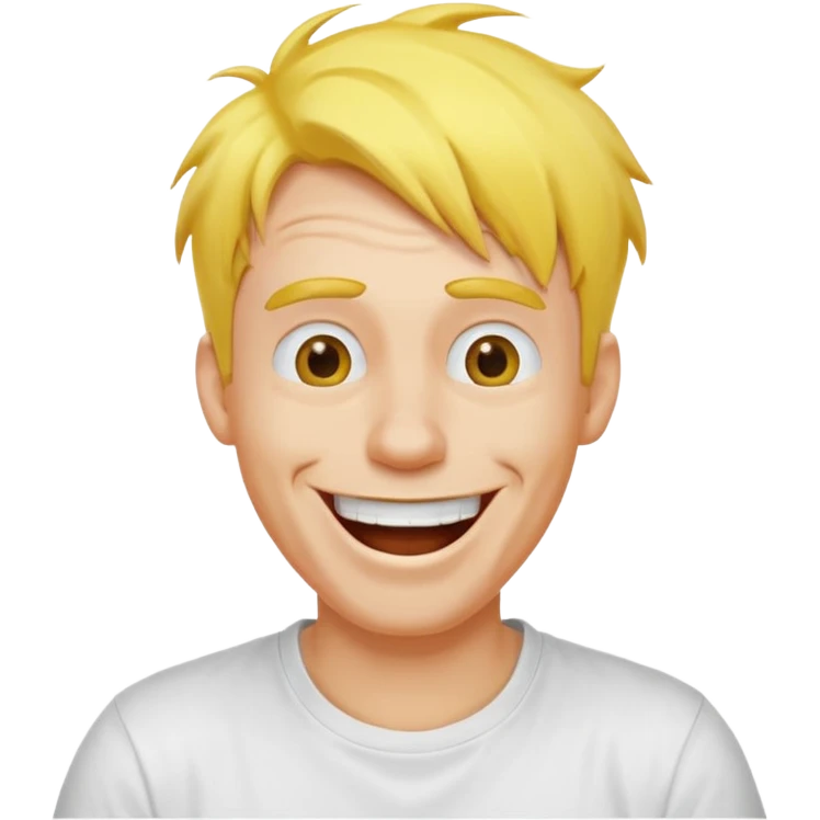 Goofy man with yellow air and white tshirt laughing emoji