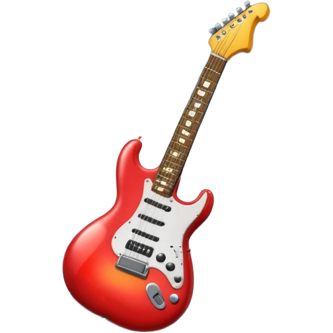 A 3D Apple-style emoji of a bold “ROCK” text written in shiny metallic letters, with an electric guitar leaning on the text, surrounded by small music notes and lightning bolts, energetic and powerful rock music vibe emoji