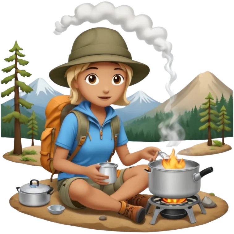 A camper boiling water on a portable stove, enjoying the outdoor breeze.
 emoji