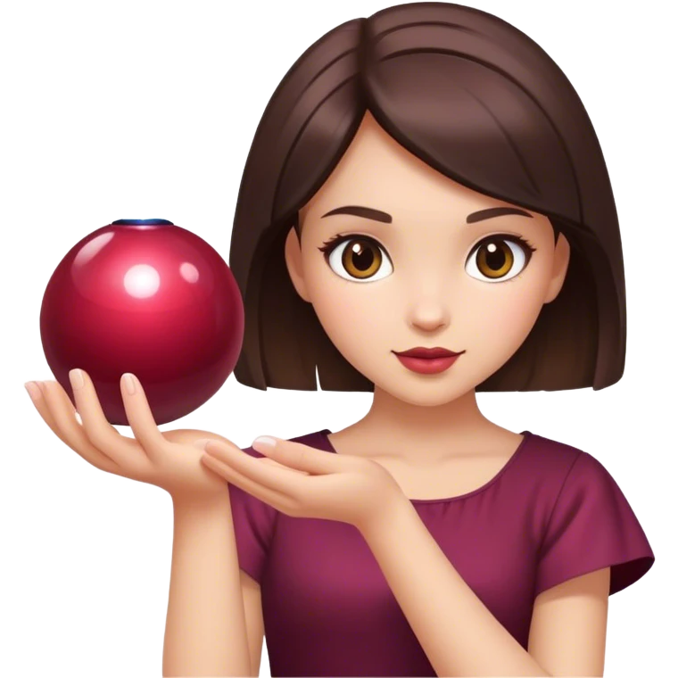 A brunette girl with a square hairstyle , with a magic ball Burgundy emoji