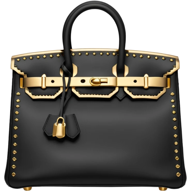 balck birkin with gold stitching bag emoji