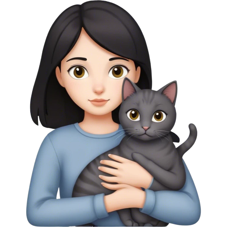 dark-haired girl with a gray cat in her arms emoji