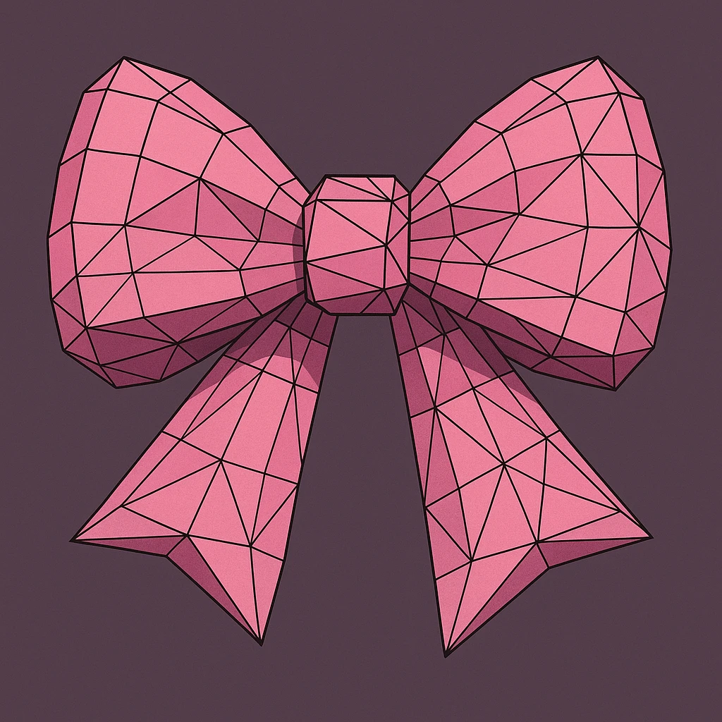 pink gothic bow, low poly wireframe style, polygonal shapes, wireframe design emoji