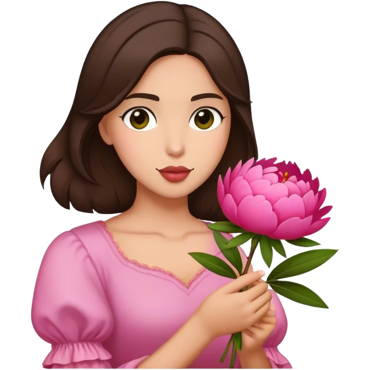 Olive-skinned brunette with a peony emoji