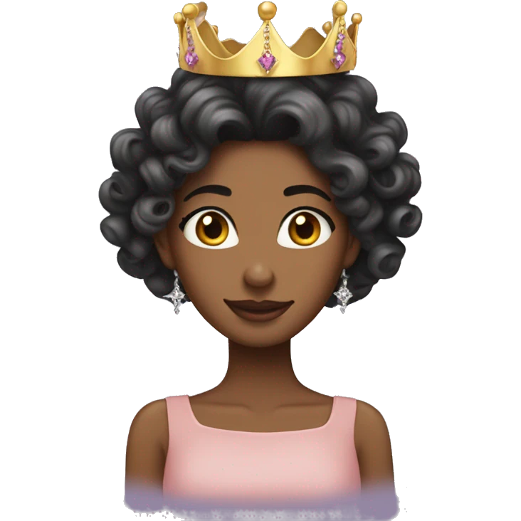 Long curly hair dark hair birthday queen tiara emoji
