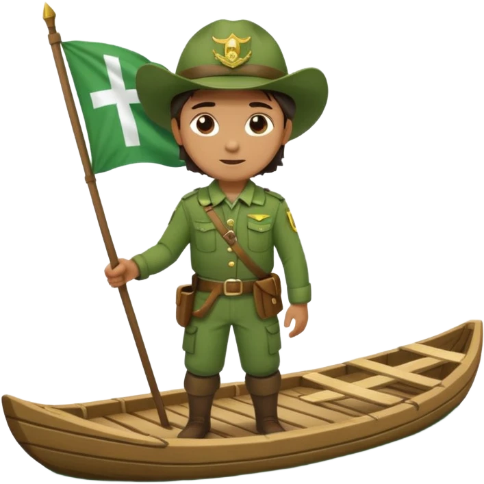 ranger on a wooden raft with a white flag emoji