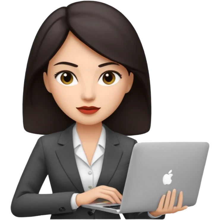 Sales women specialist in shipping with dark hair with suits and MacBook  emoji