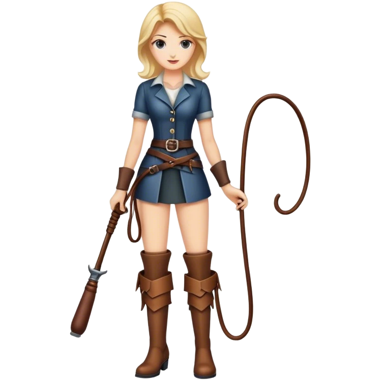 A woman holding a leather whip and wearing boots emoji