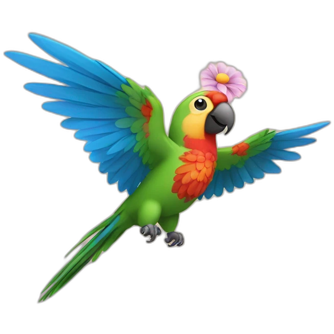 a parrot flies to the sky with a flower emoji