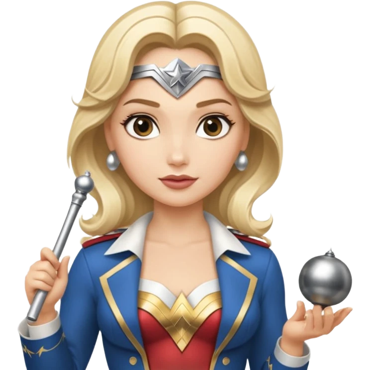 Blonde Wonder Woman holding bell and short white orchestra conductor’s baton  emoji