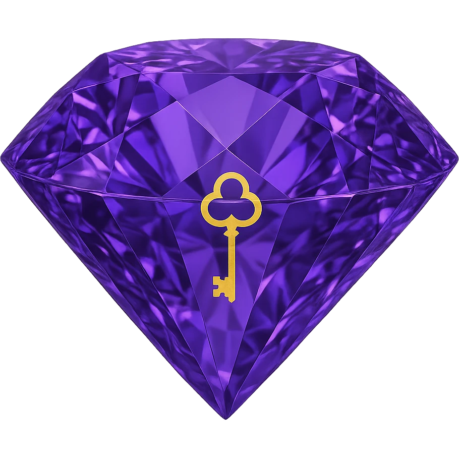 complex real diamond, color #9665db, with 🗝️key  symbol on the diamond. emoji