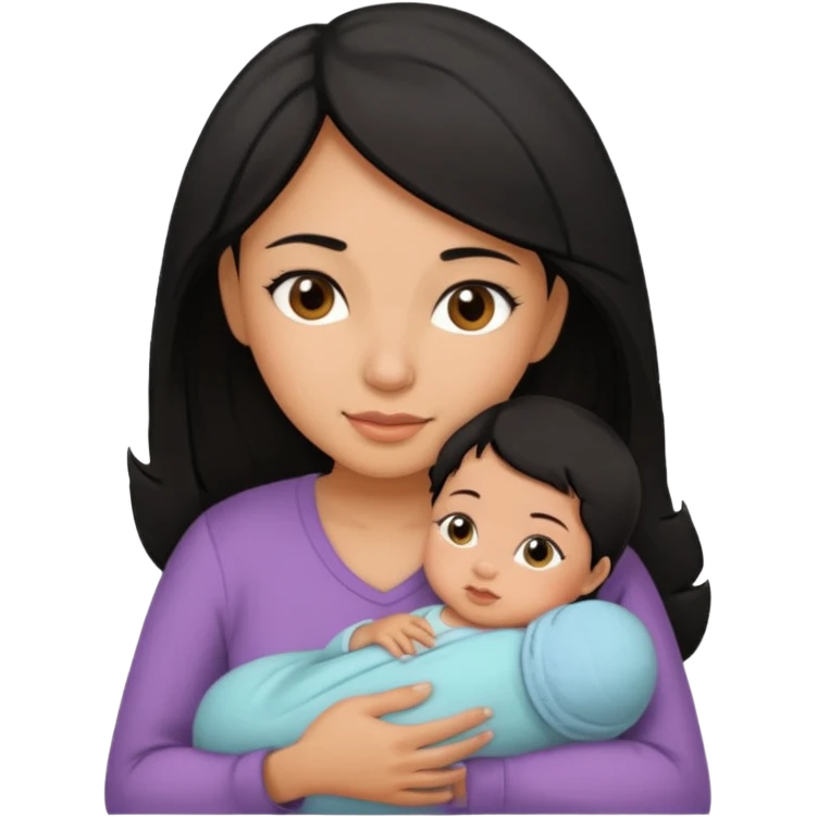 mom holding newborn baby girl with brown eyes tan skin and black hair and blue eyes newborn girl baby tan skin black hair emoji