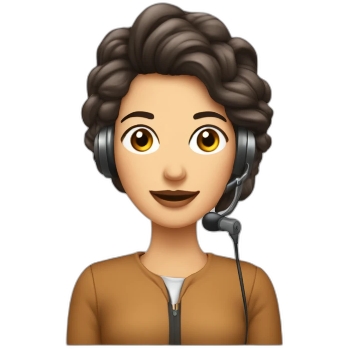 Mujer pelo crespo con canas en las chasquillas con audífonos y un microfono tipo podcast emoji
