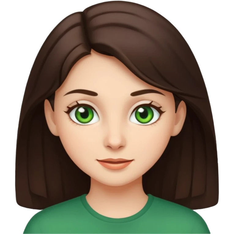 brunette girl with green eyes, cheerful expression emoji