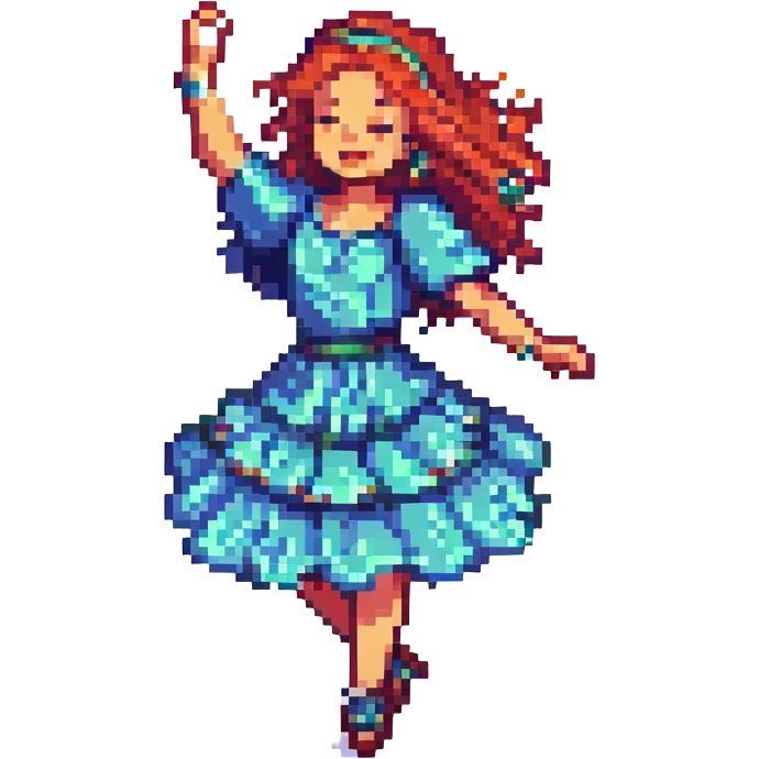 a dancing woman dancing joyfully pixel art style emoji