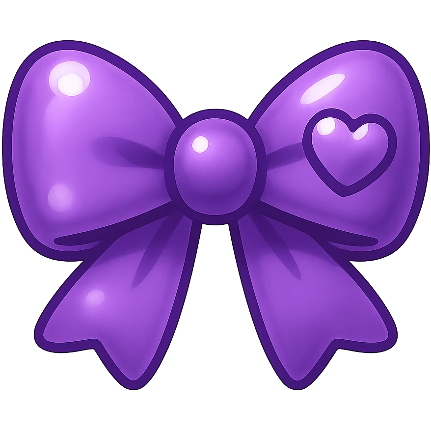 purple bow emoji, cute and shiny, with a heart accent emoji
