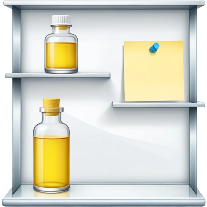 shelf with one serum bottle and a blank sticky note emoji
