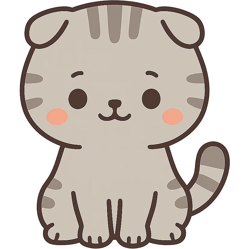 flat toon kawaii scottish fold kitten sitting emoji