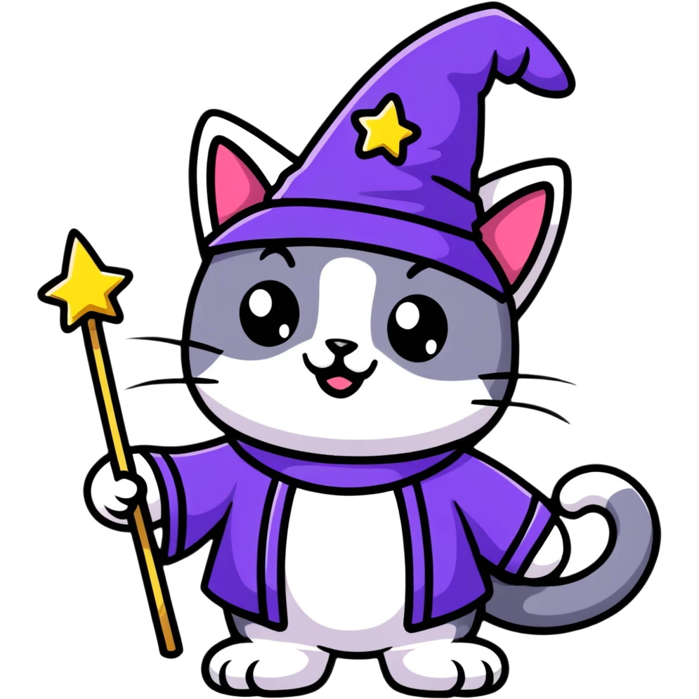 wizard cat with big eyes and magic sparkles emoji