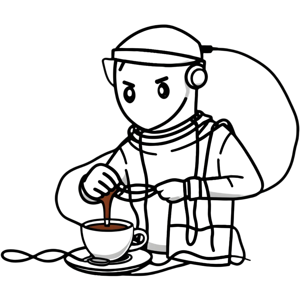 crazy coder with coffee spills and tangled wires emoji