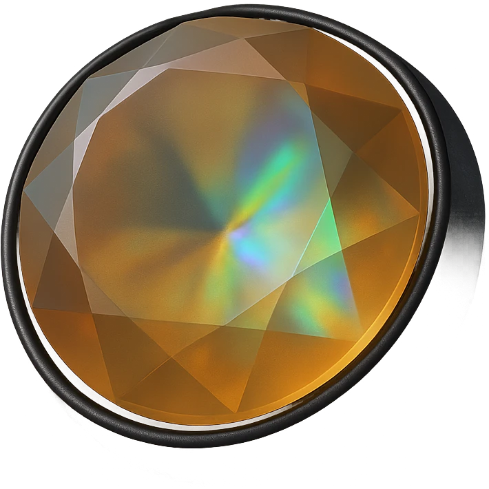 extreme up close amber round cut holographic gem with black metal accent emoji