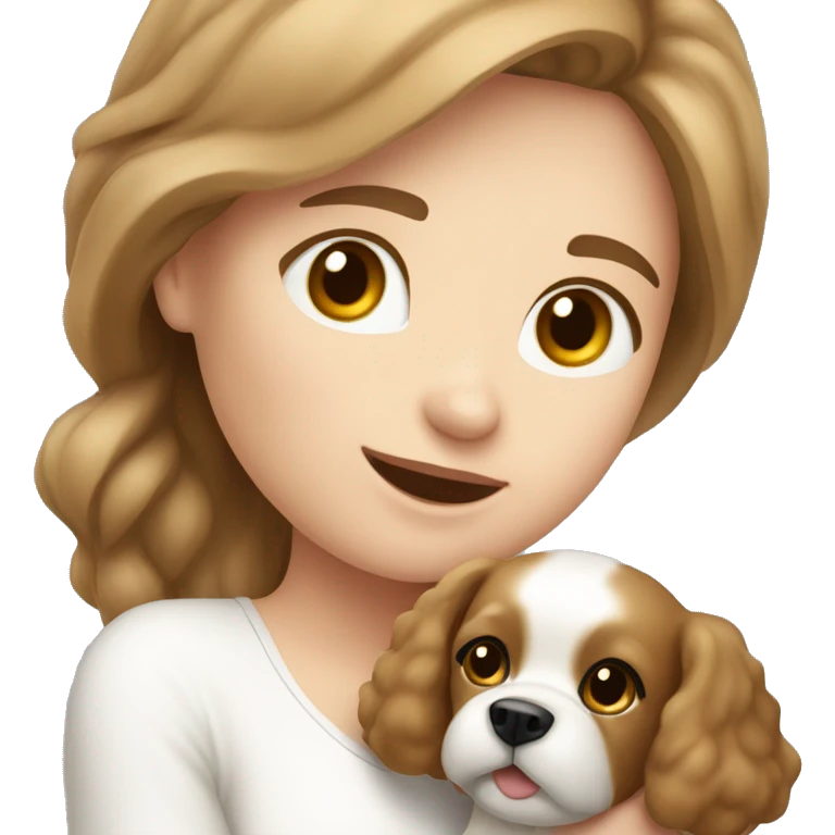 Light brown hair girl with bishon frise dog in her hands  emoji