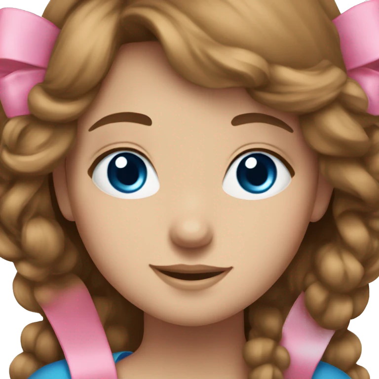 girl with long brown hair and blue eyes with a pink bow in her hair emoji