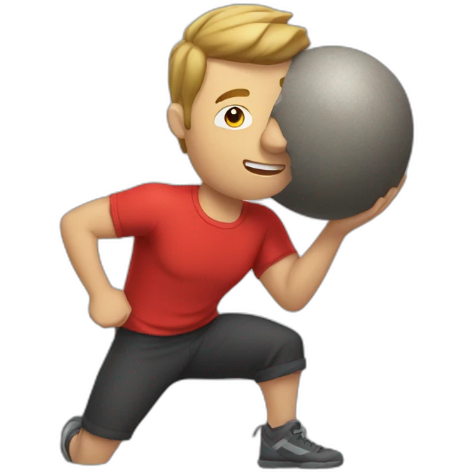Guy with red shirt doing indoor boulder emoji