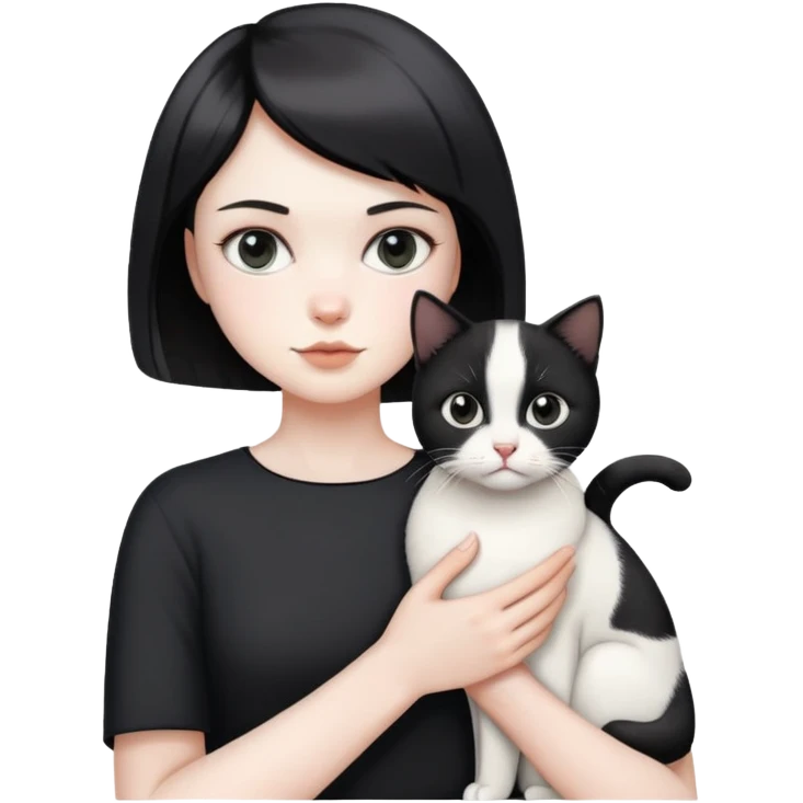 A short haircut holding a black and white cat emoji
