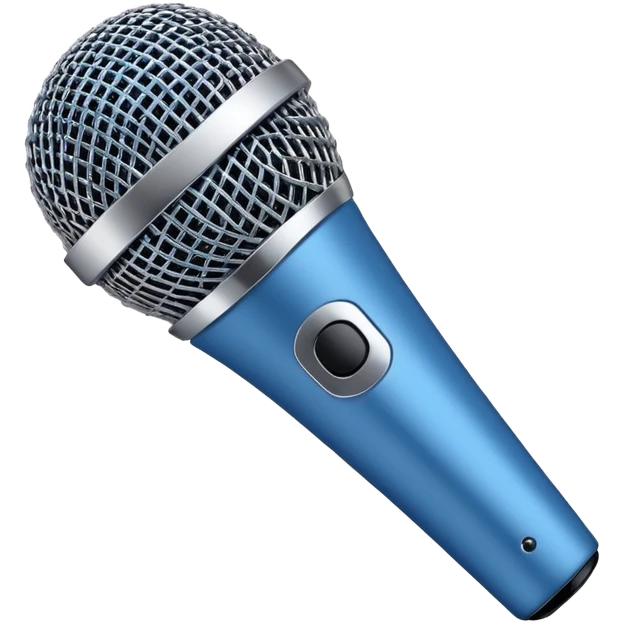 A blue 135 microphone with no details or buttons. Minimalist design, focusing on the simple, clean shape of the microphoneils emoji