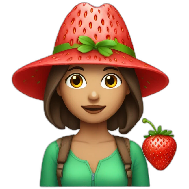 Brunette girl with strawberry hat emoji