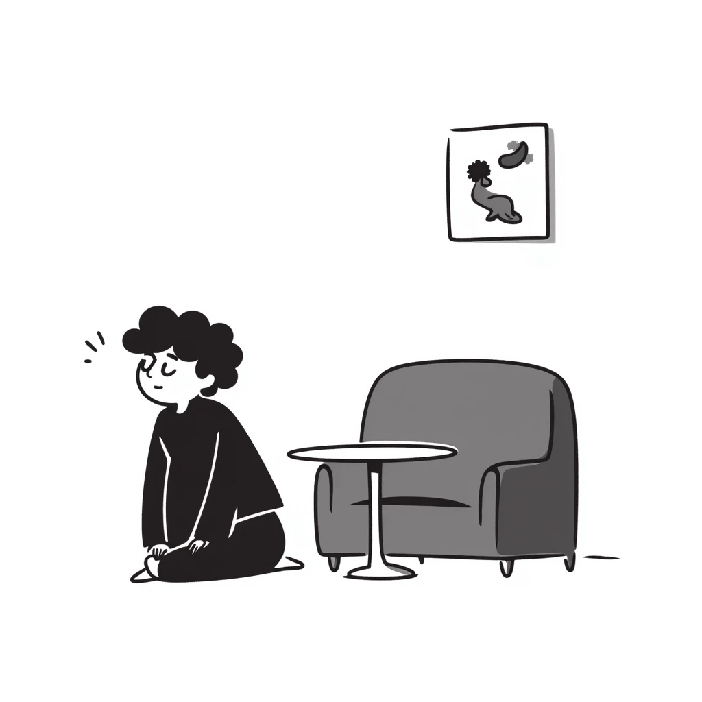 a sad character alone in a dark room, feeling melancholic emoji
