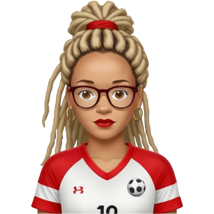 Rihanna soccer mom dreadlocks island red and white jersey eyeglasses freckles emoji