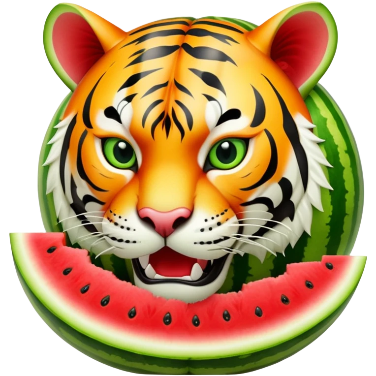 A watermelon fruit body with a fierce tiger head coming out of the top emoji