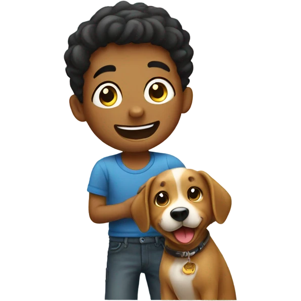 happy boy with dog outdoors emoji