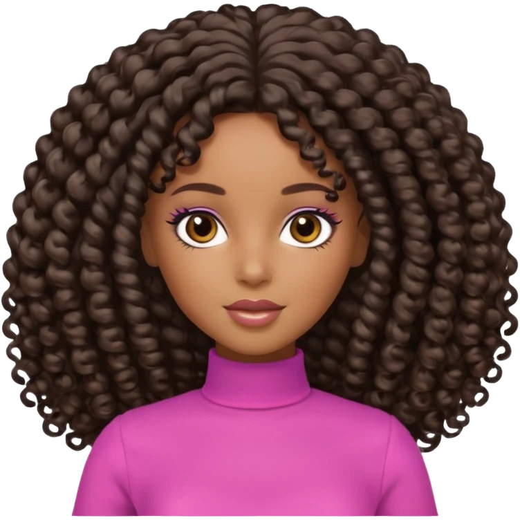 Black Barbie with curly hair and brown eyes emoji