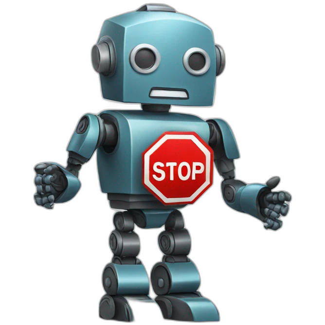 a robot holding a stop sign emoji
