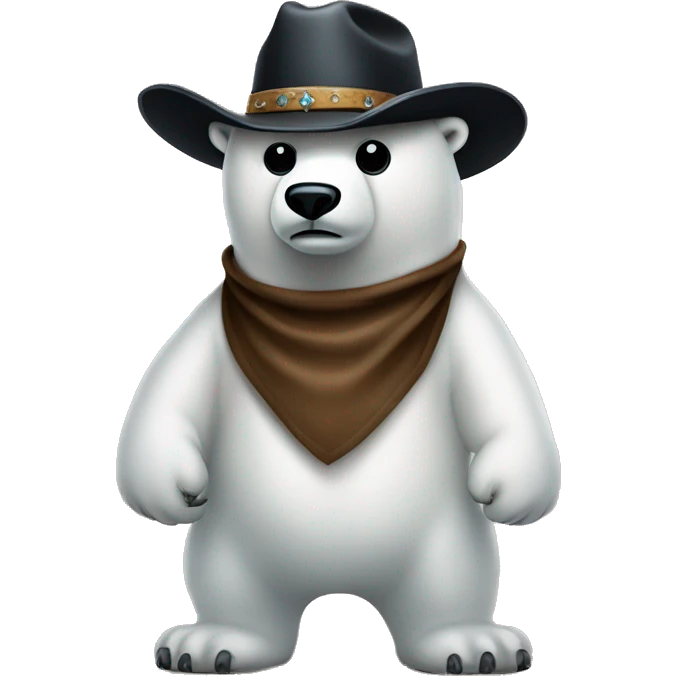 Full body of polar bear wearing cowboy hat wearing a zorro mask emoji