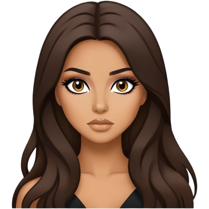 tan skin, brunette, baddie, pretty makeup, black eyeliner, long hair emoji