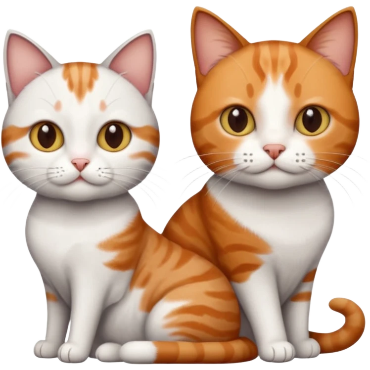3 different coloured short haired cats including; a dark brown tabby and white cat, and a dark grey and white and a ginger and white emoji
