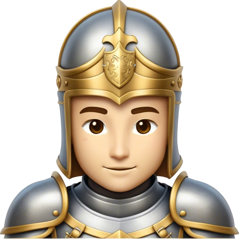 Clash of Clans aesthetic: Beautiful and Majestic Knight Portrait Emoji, Rendered in serene valor with a gentle, confident smile and regal bearing, showcasing a refined, elegantly armored form with polished heraldic accents and softly closed eyes in natural skin tone, Simplified yet exquisitely endearing features, highly detailed, glowing with a soft, majestic light, high shine, calm and heroic, stylized with an air of timeless chivalric grace, soft glowing outline, capturing the essence of a majestic knight whose noble spirit inspires epic quests! emoji