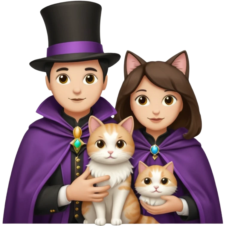 magician couple and their pet cat emoji