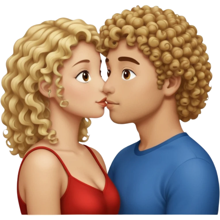 Blonde curly Swedish guy kissing brown-haired Turkish girl emoji