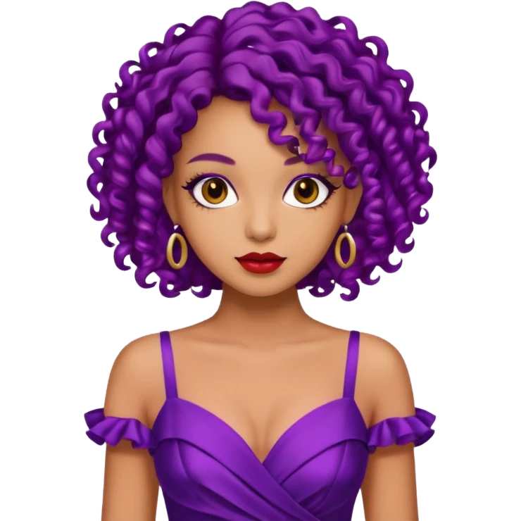 Fashion Model with Purple Curls, red dress emoji