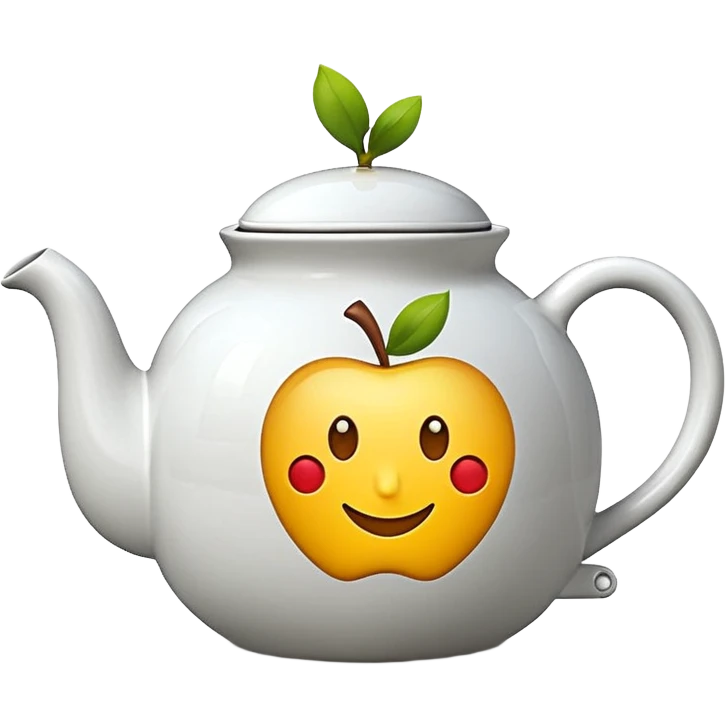 Apple emoji style teapot with a large question mark, clean, minimal emoji